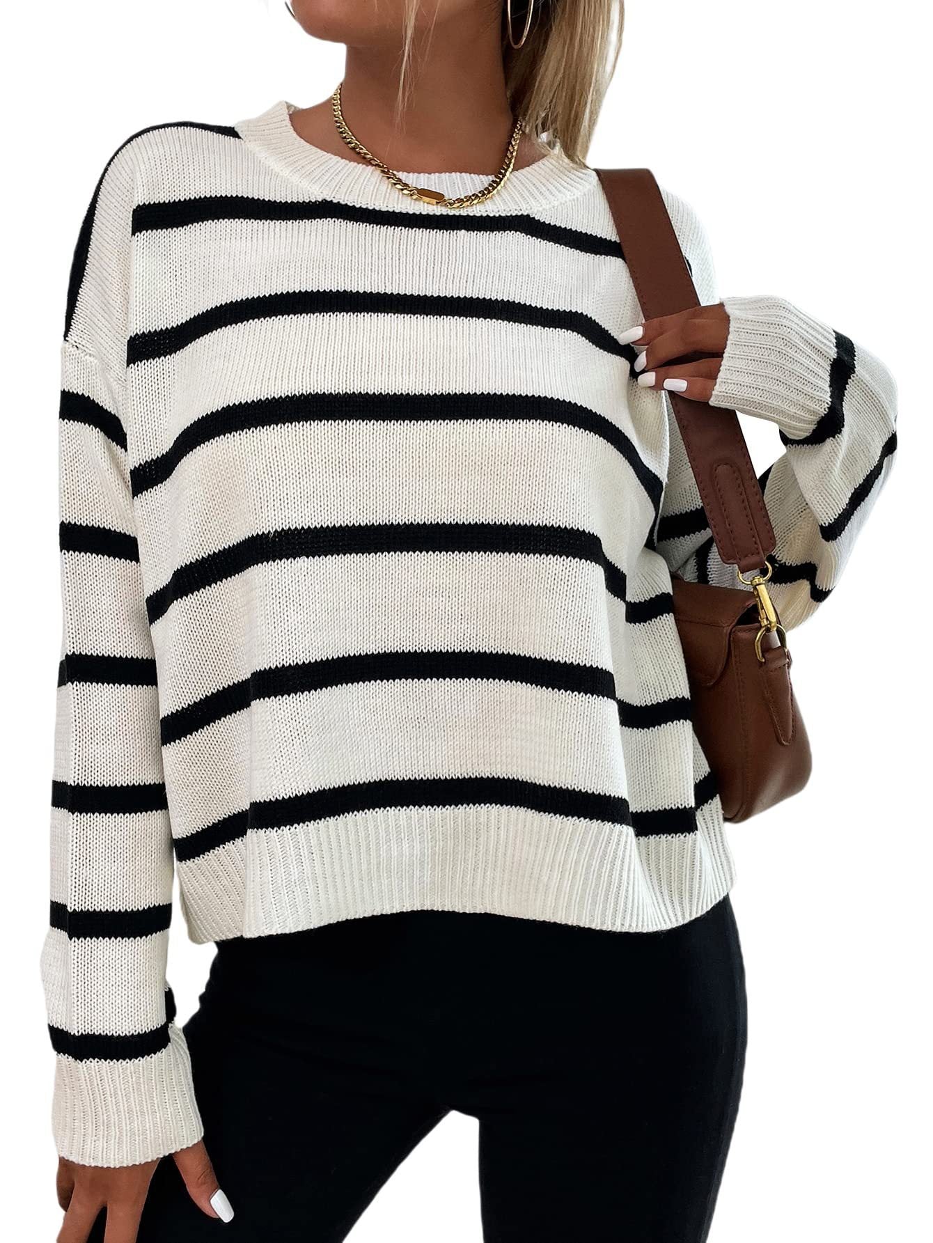 Striped Knitted Round Neck Pullover Multicolor Sweater