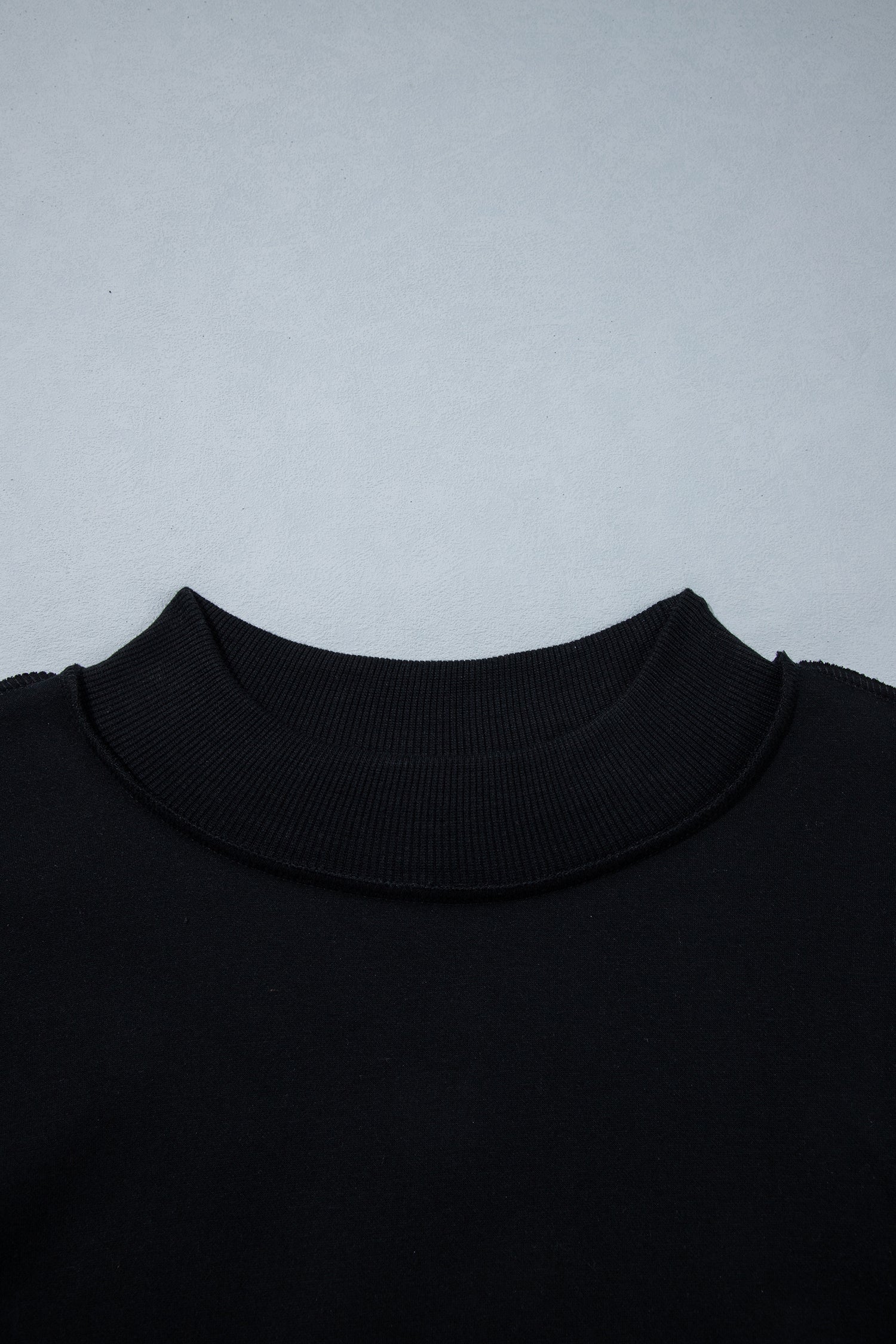 Black Oversize Drop Shoulder Reversible Mock Neck Sweatshirt