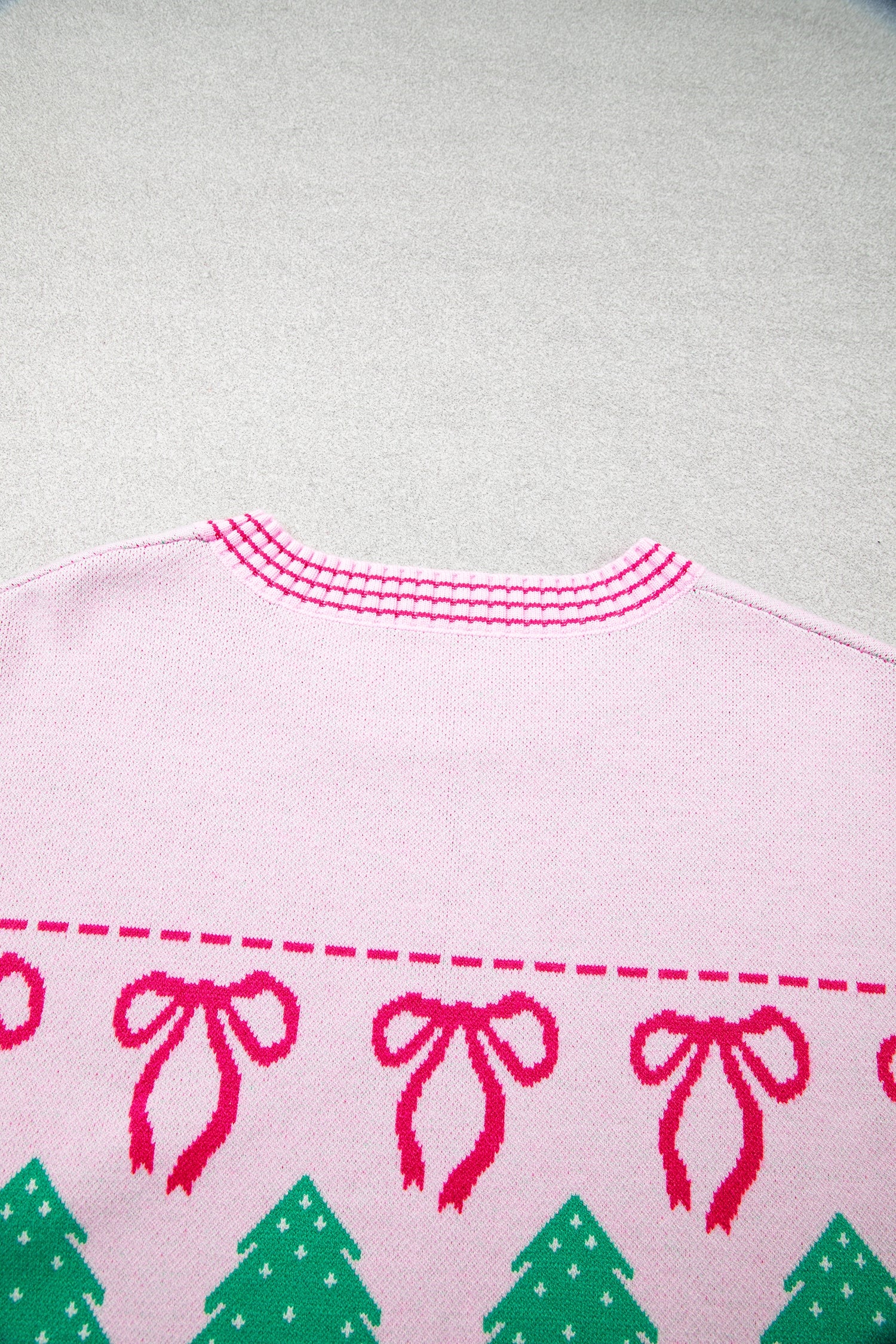 Pink Festive Holiday Print Round Neck Loose Tunic Sweater