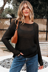 Smoke Gray Crochet Hollow-out Jumper Top Sweater