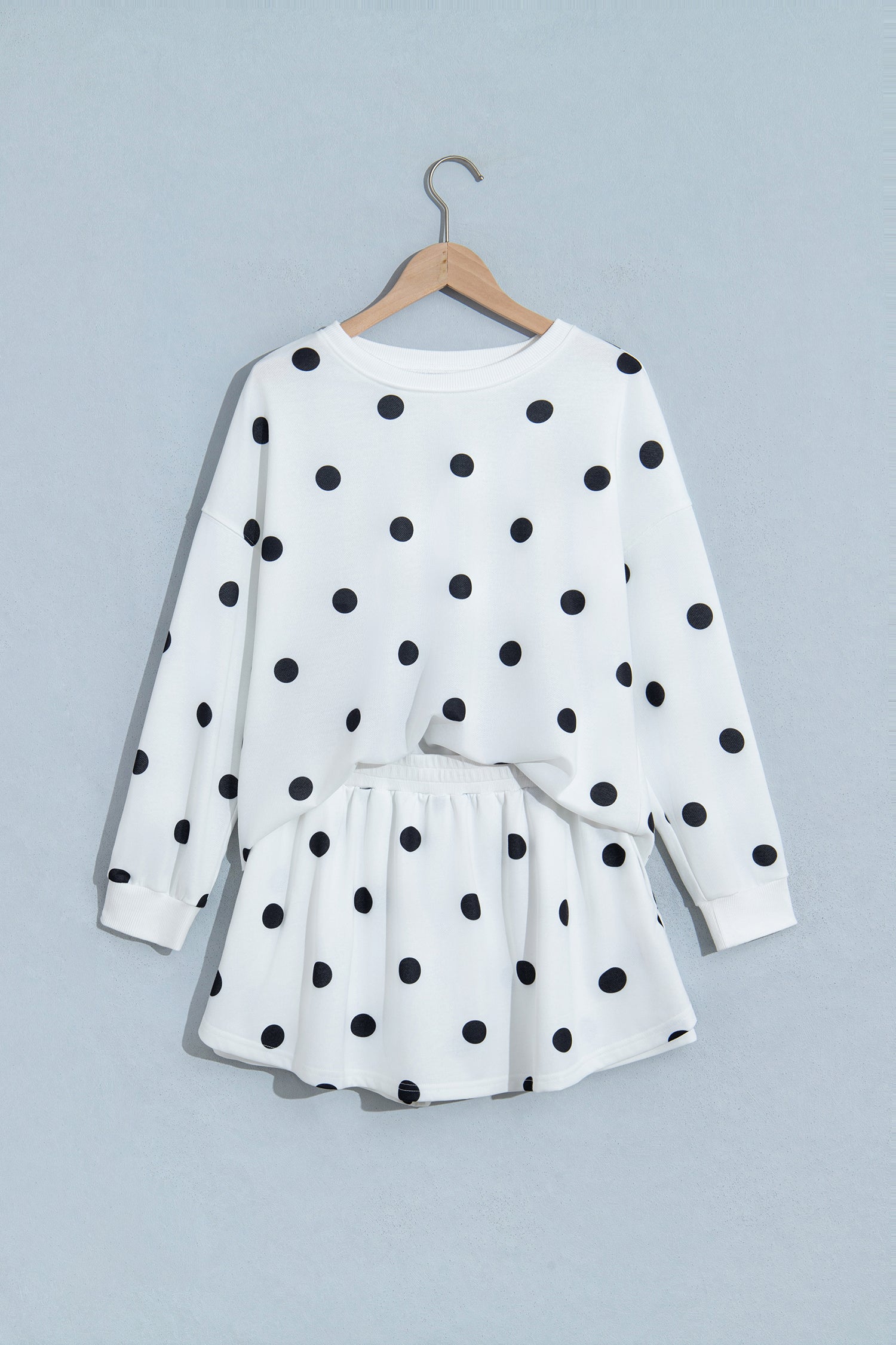 Brown Polka Dot Raw Hem Relaxed Pullover Loose Skort Two Piece Set