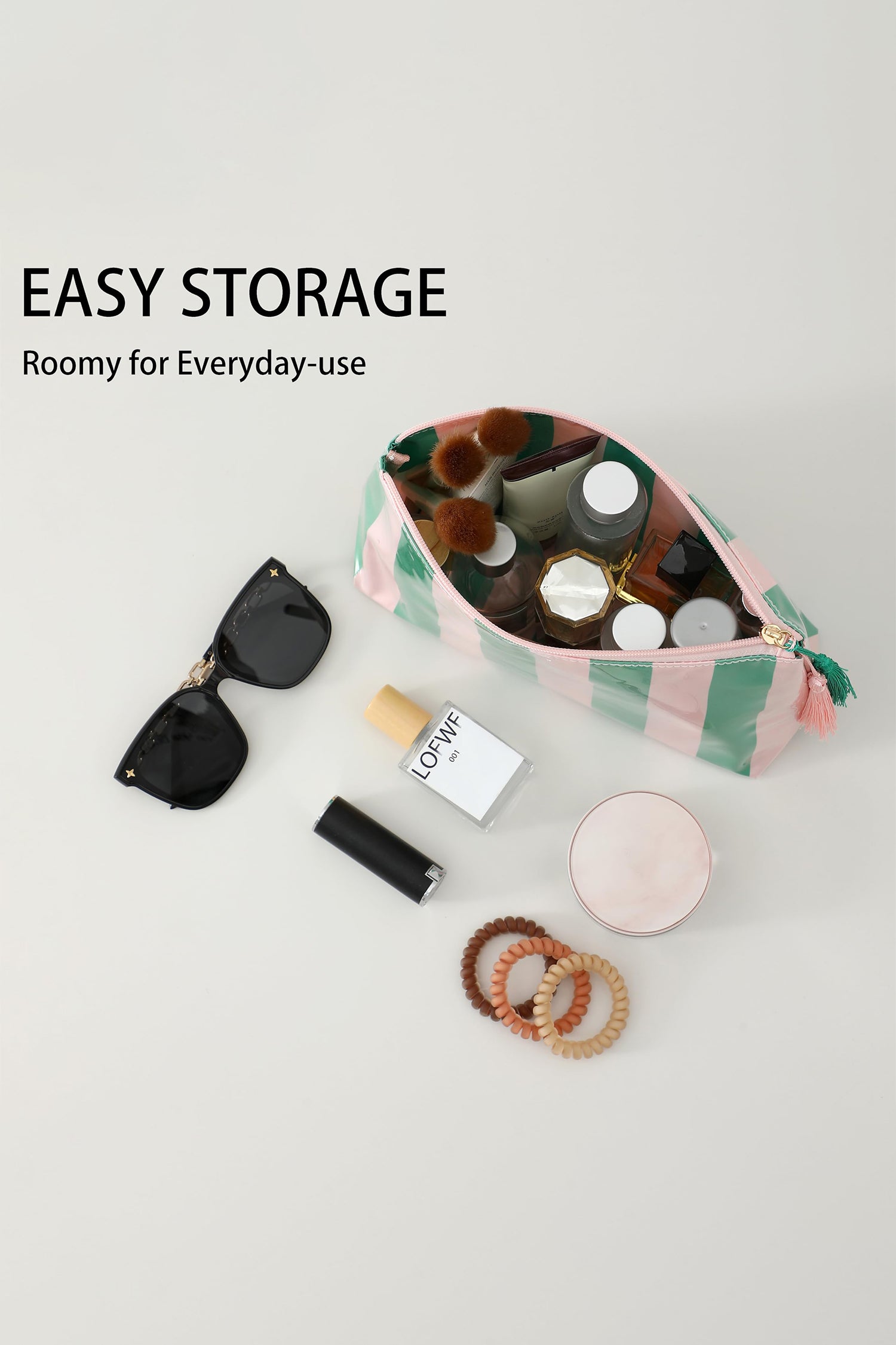 Carrot Striped Vinyl Waterproof Tassel Zipper Makeup Bag