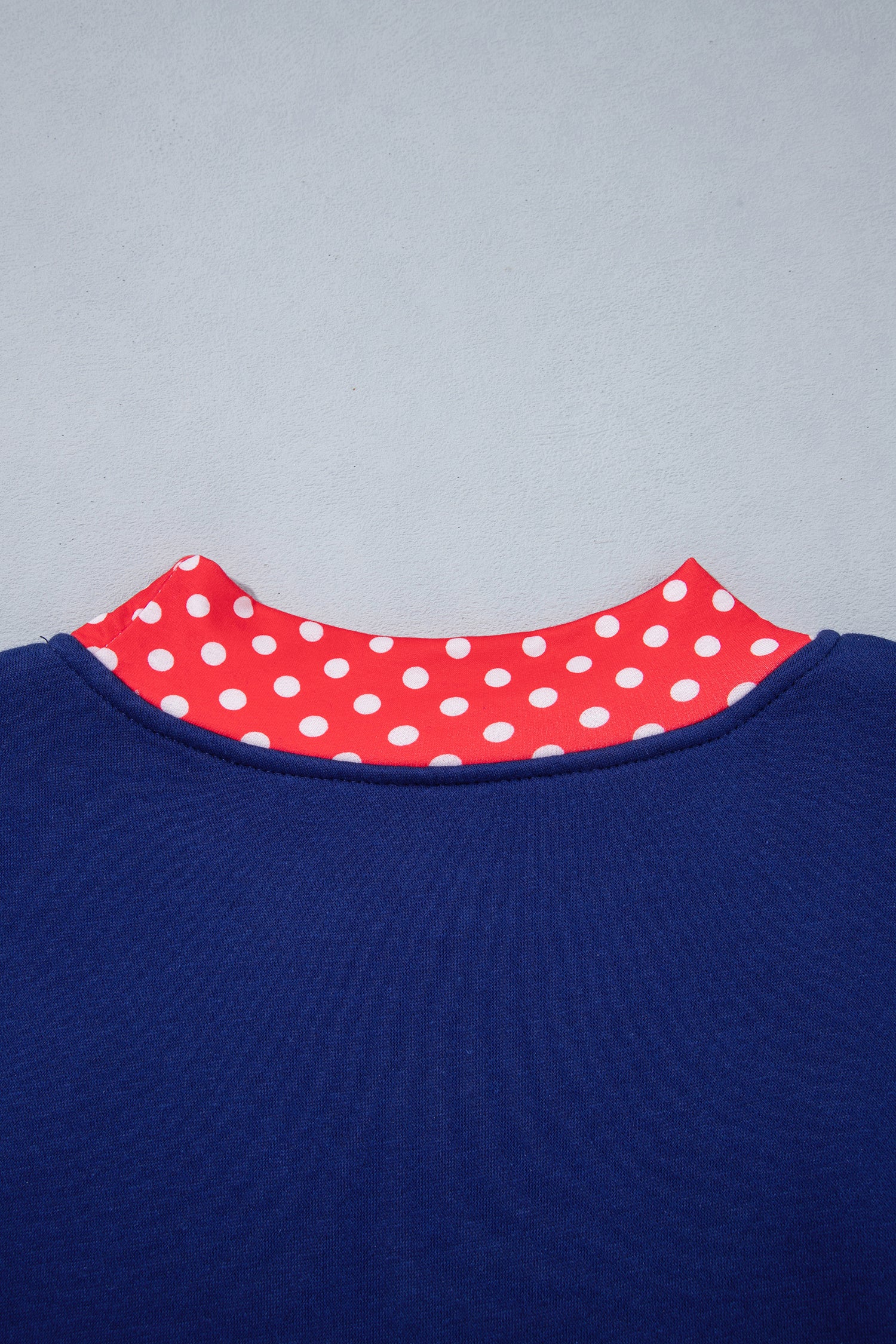 Sail Blue Polka Dot Letter Print Contrast Trim Mock Neck Sweatshirt