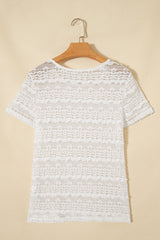 White Sheer Lace Short Sleeve Top