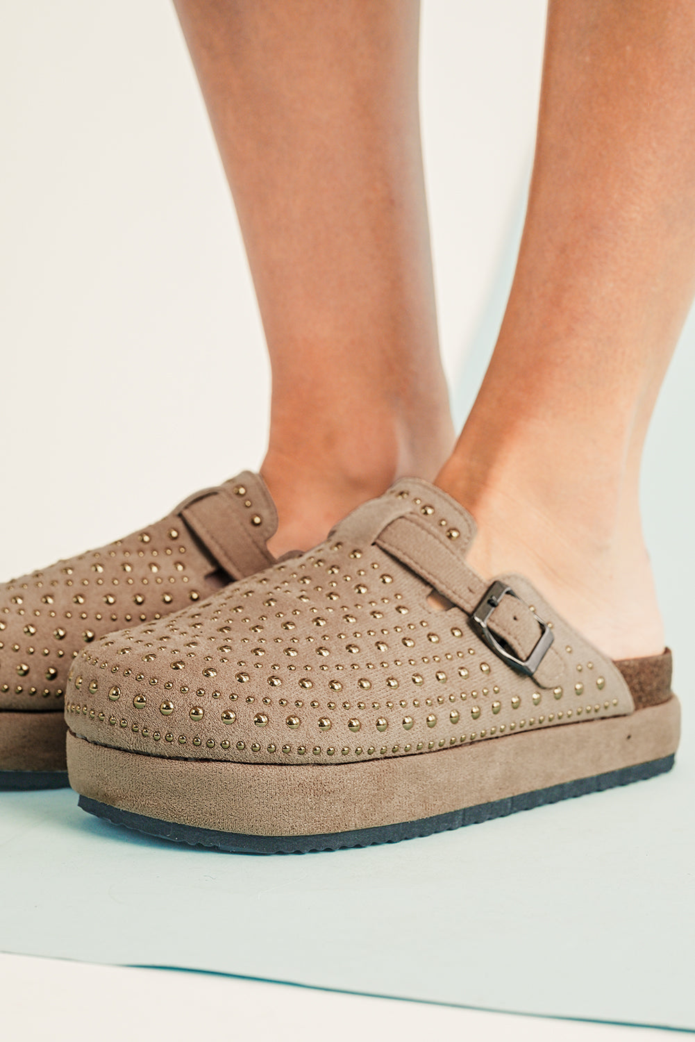 Parchment Vintage Studded Platform Slippers