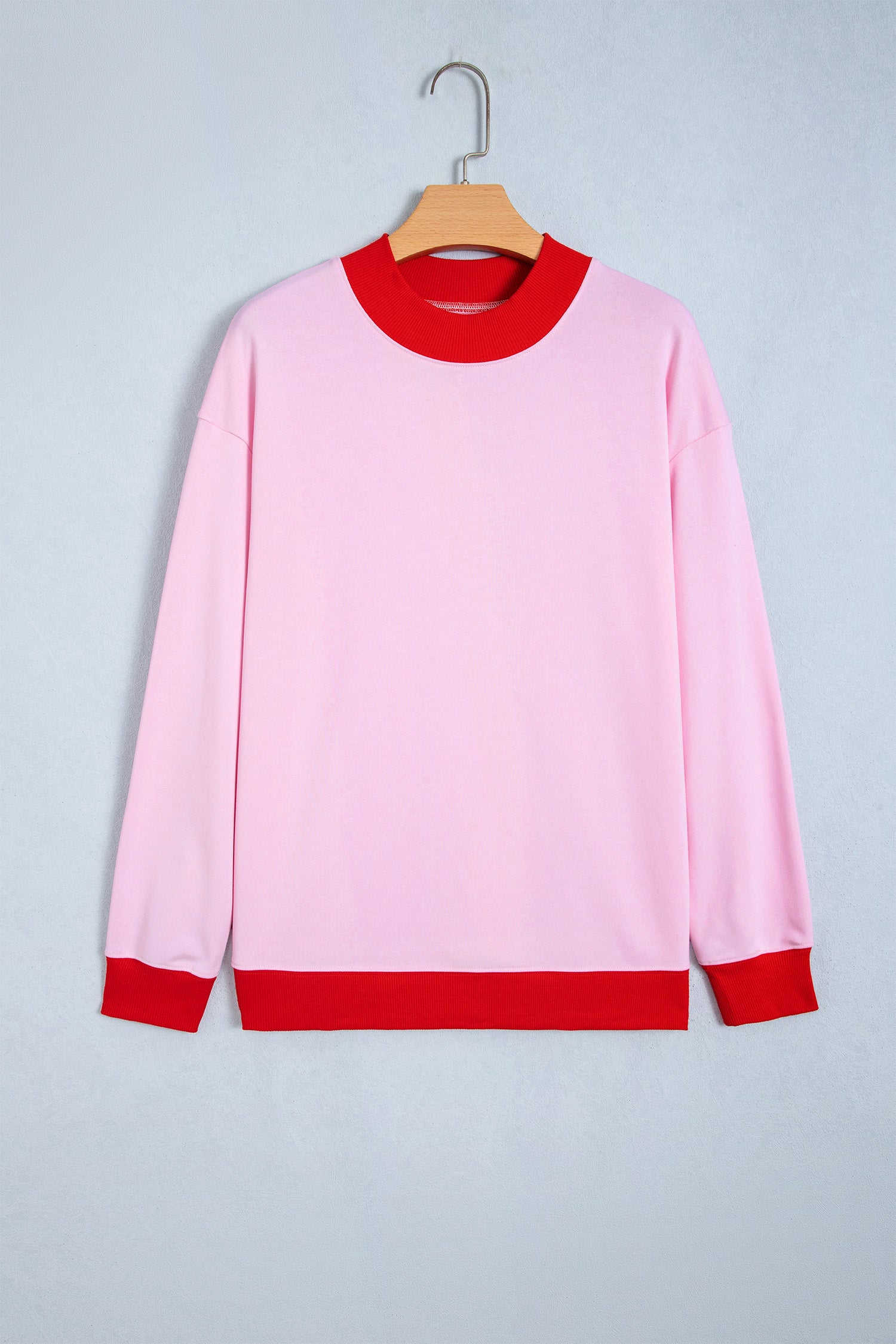 Grapefruit Orange Colorblock Trim Crewneck Long Sleeve Pullover Sweatshirt