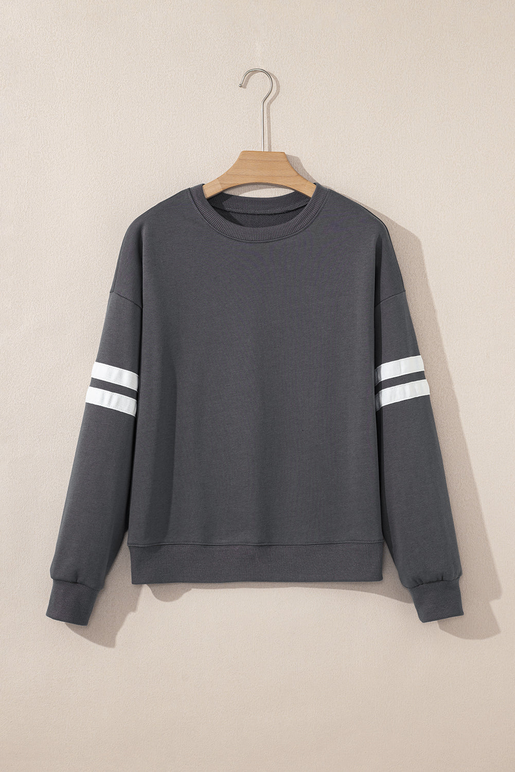 Dark Grey Preppy Striped Sleeve Loose Sweatshirt