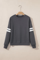 Dark Grey Preppy Striped Sleeve Loose Sweatshirt