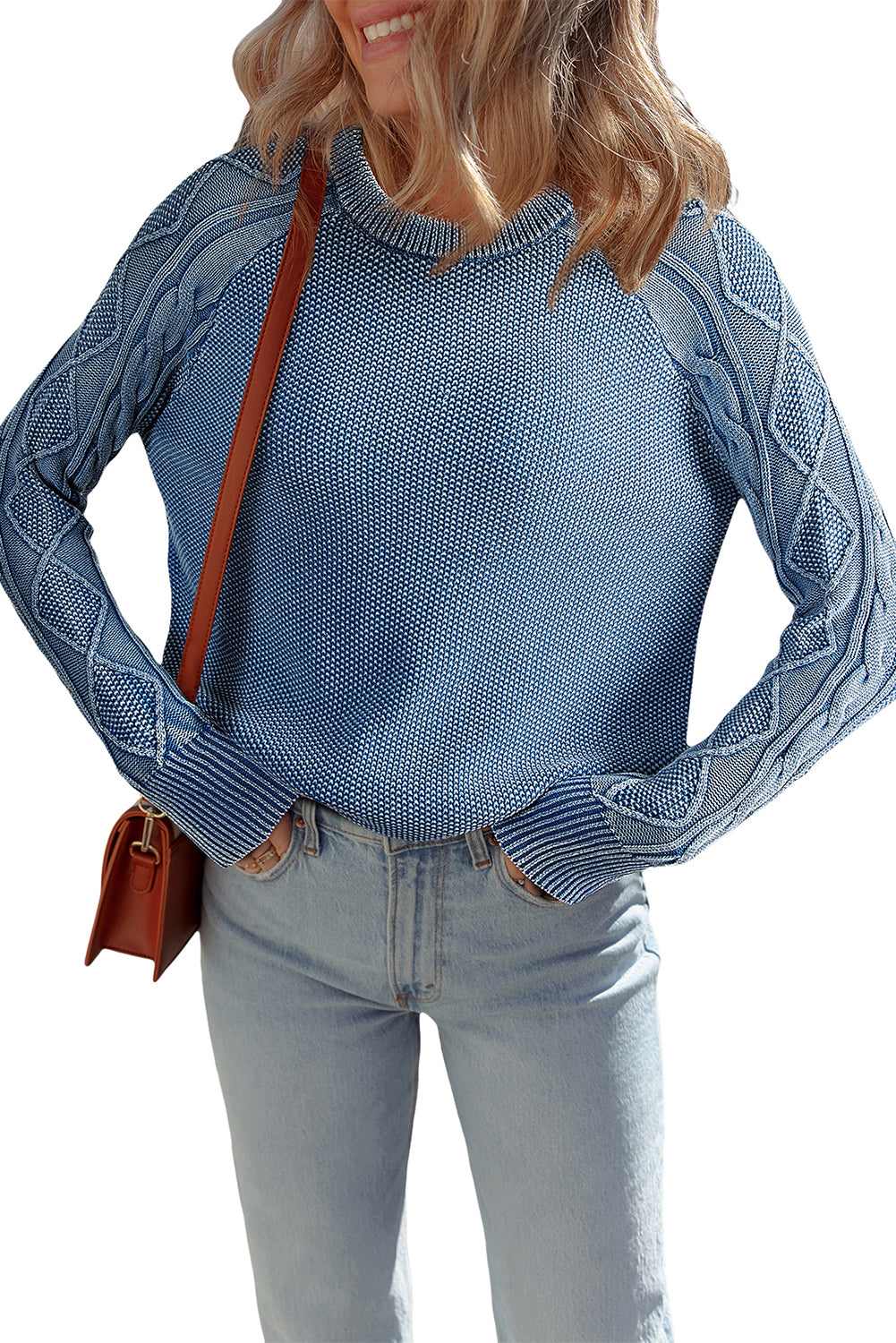 Dark Brown Cable Knit Raglan Sleeve Casual Sweater