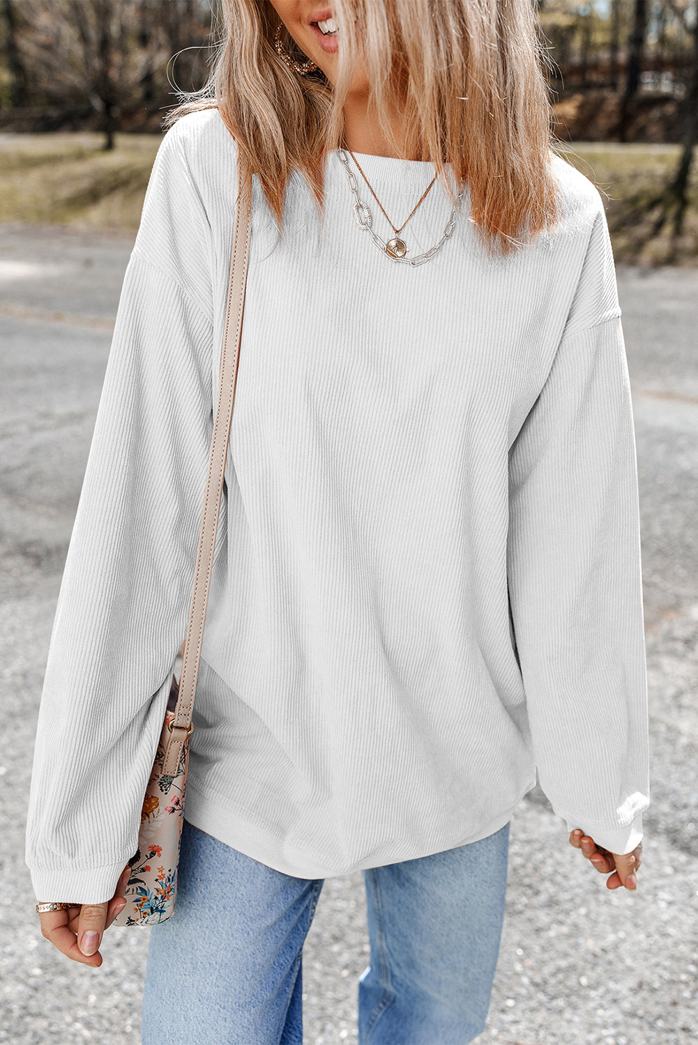 Festival Fuchsia Plain Drop Sleeve Rib Knit Oversized Sweatshirt