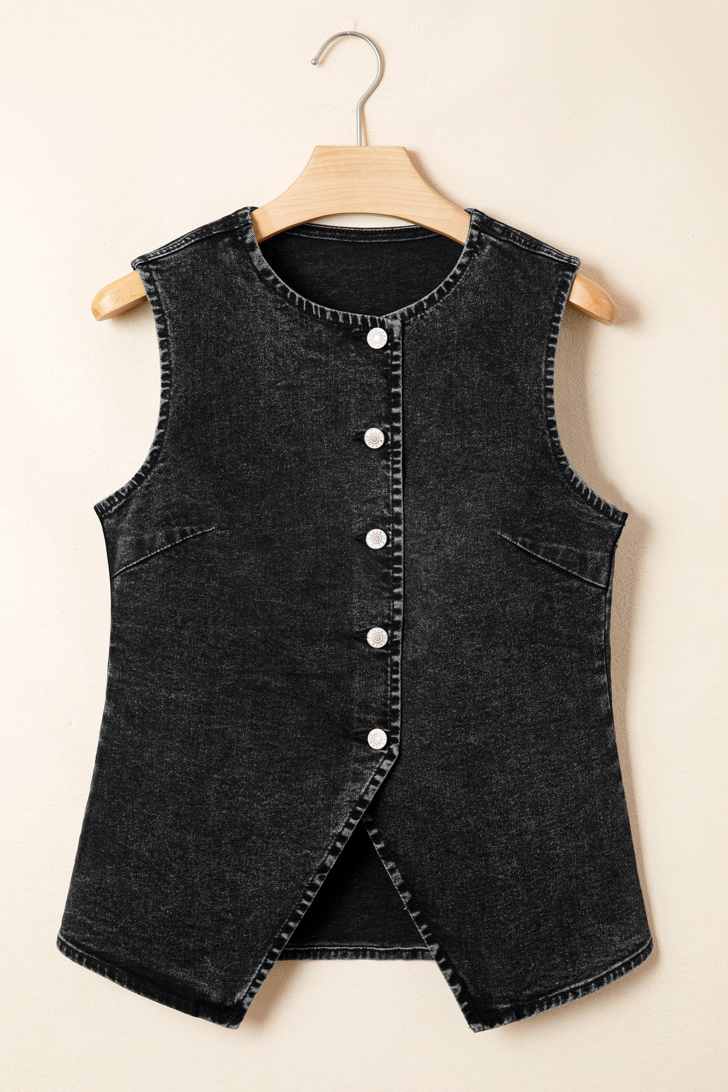 Myosotis Buttoned Front Slit Denim Vest