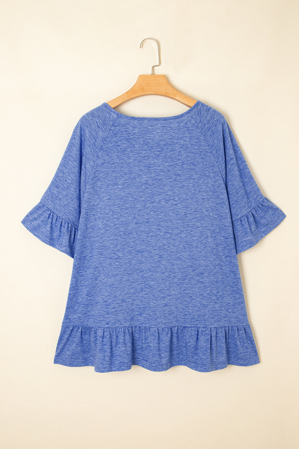 Light Blue Ruffled Short Sleeve Plus Size Casual Blouse