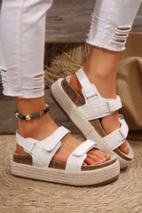 White Open Toe Ankle Strap Wedge Sandals