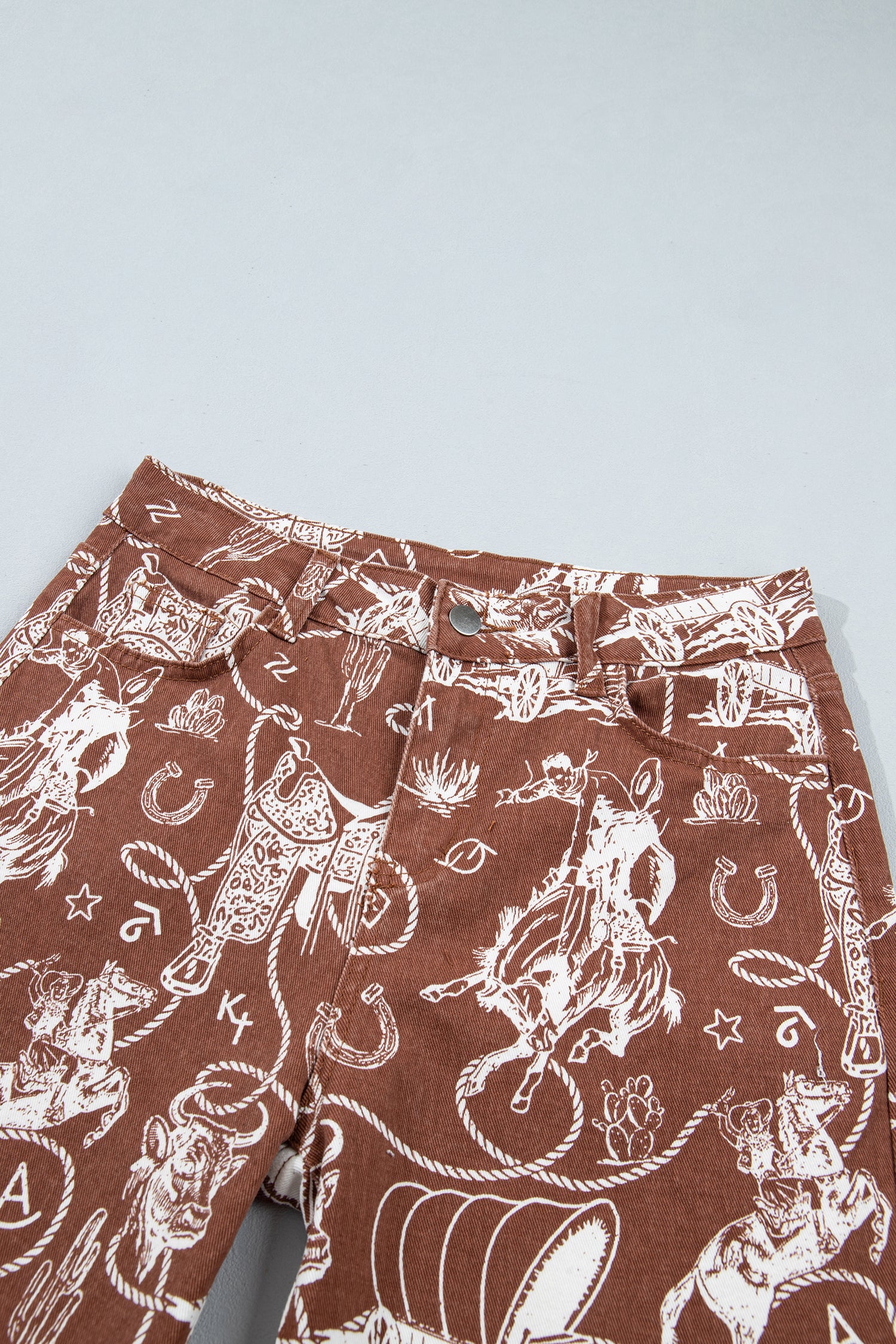 Brown Western Print Casual Shift Jeans