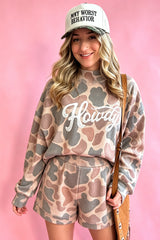 Multicolour Howdy Camouflage High Neck Long Sleeve Top and Shorts Set