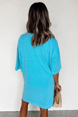 Light Blue Drop Shoulder Loose Casual T Shirt Mini Dress