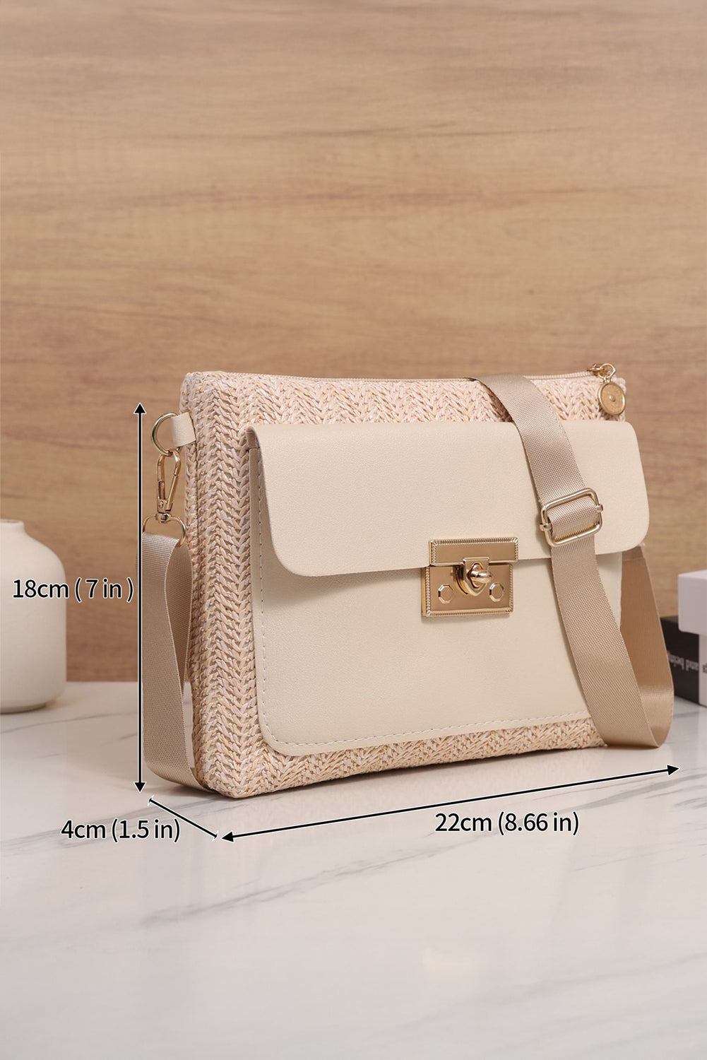Thai Curry Leather Pocket Patchwork Staw Woven Shoulder Bag