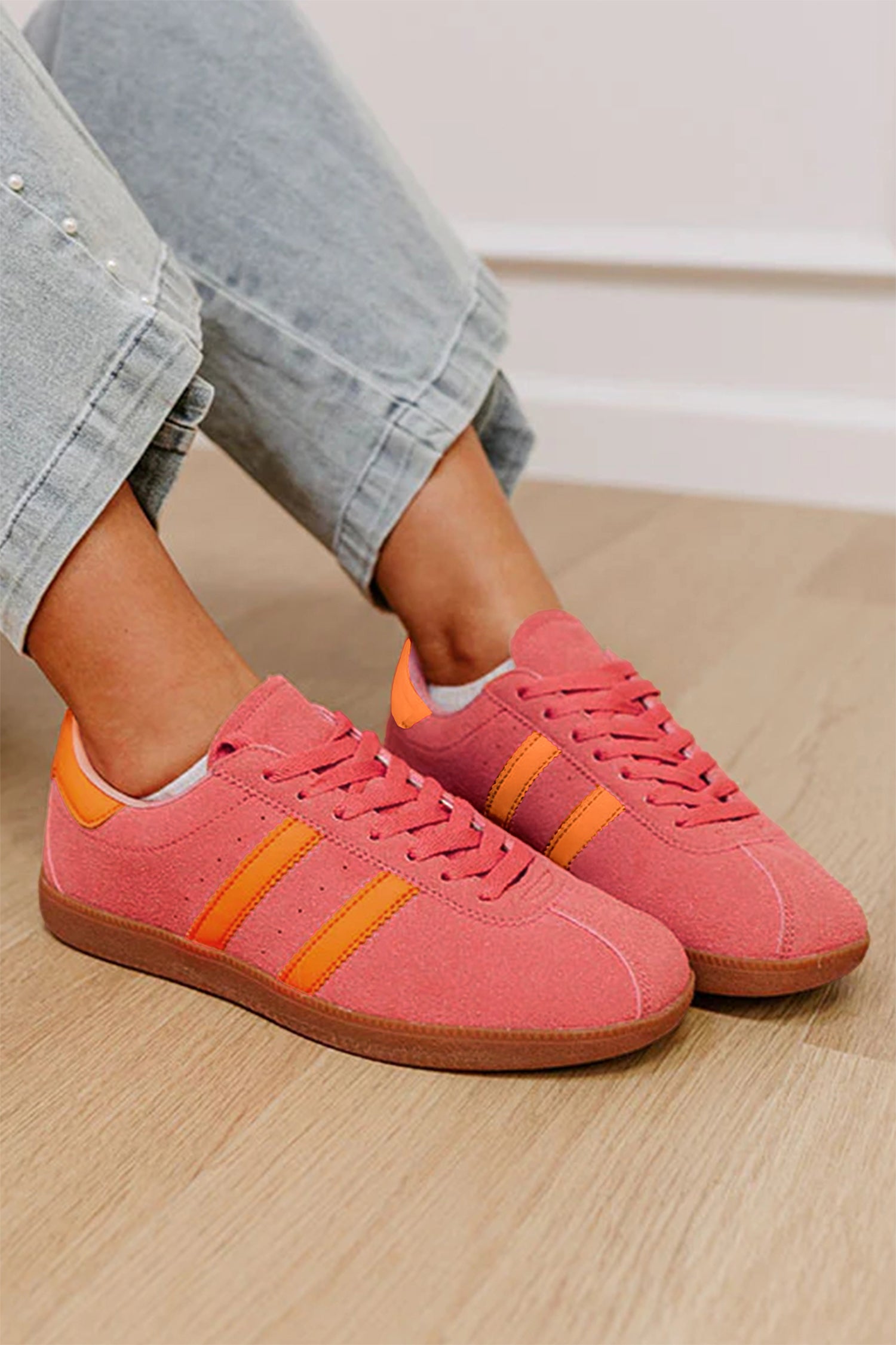 Light Blue Floral Print Lace-up PU Leather Flat Shoes