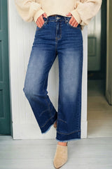 Sky Blue Chic Seam Detail Raw Hem Ankle Length Jeans