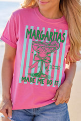 Rose Red Margaritas Made Me Do It Striped Graphic Beach Vacation Tee