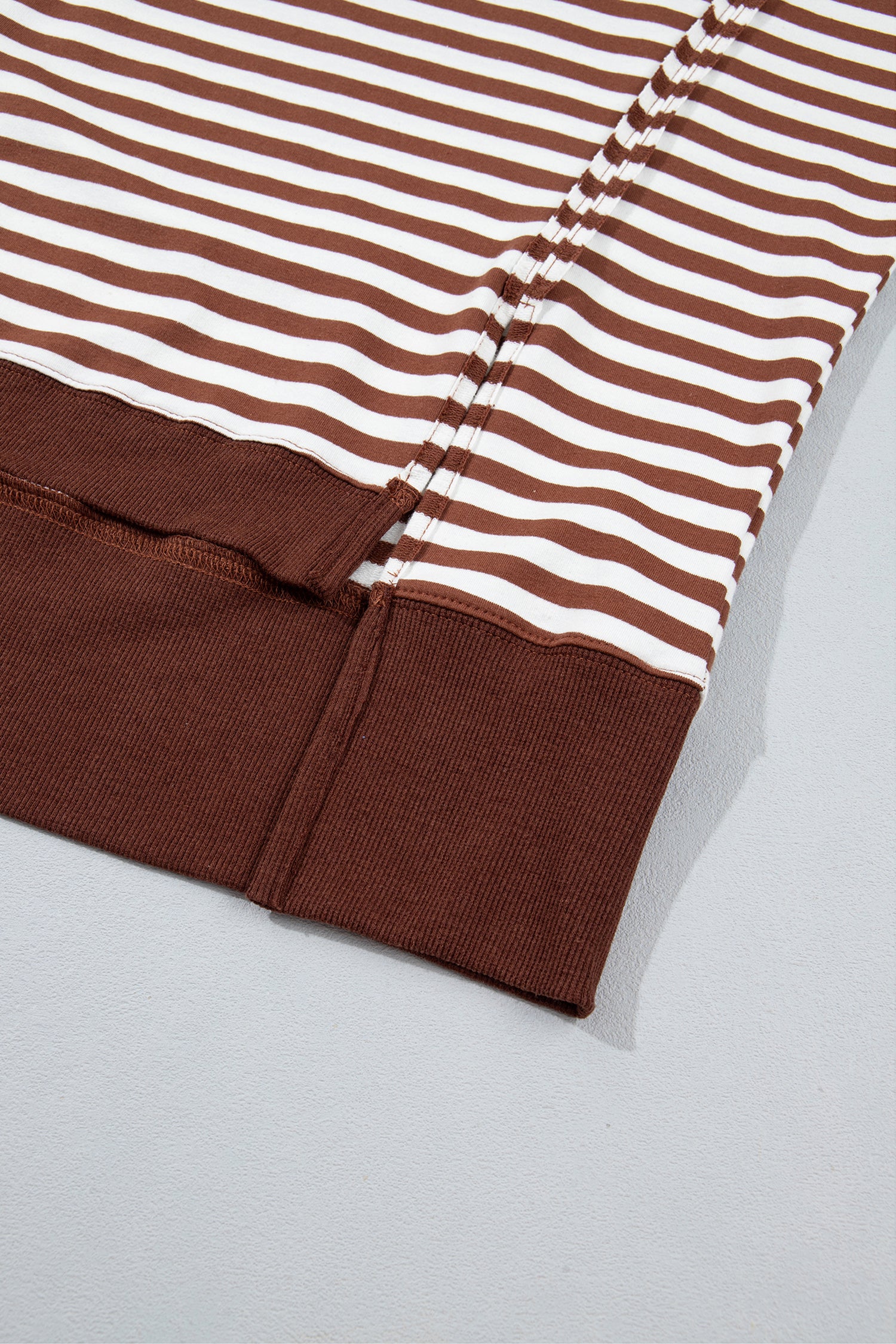 Blue Stripe Color Block Trim Raw Seam Split Hem Loose Pullover Sweatshirt
