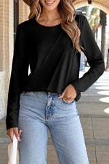 Black  Asymmetric Seam Detail Solid Color Long Sleeve Top
