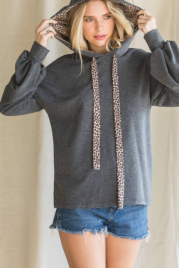 Vintage Charcoal Hoodie with Leopard Ties