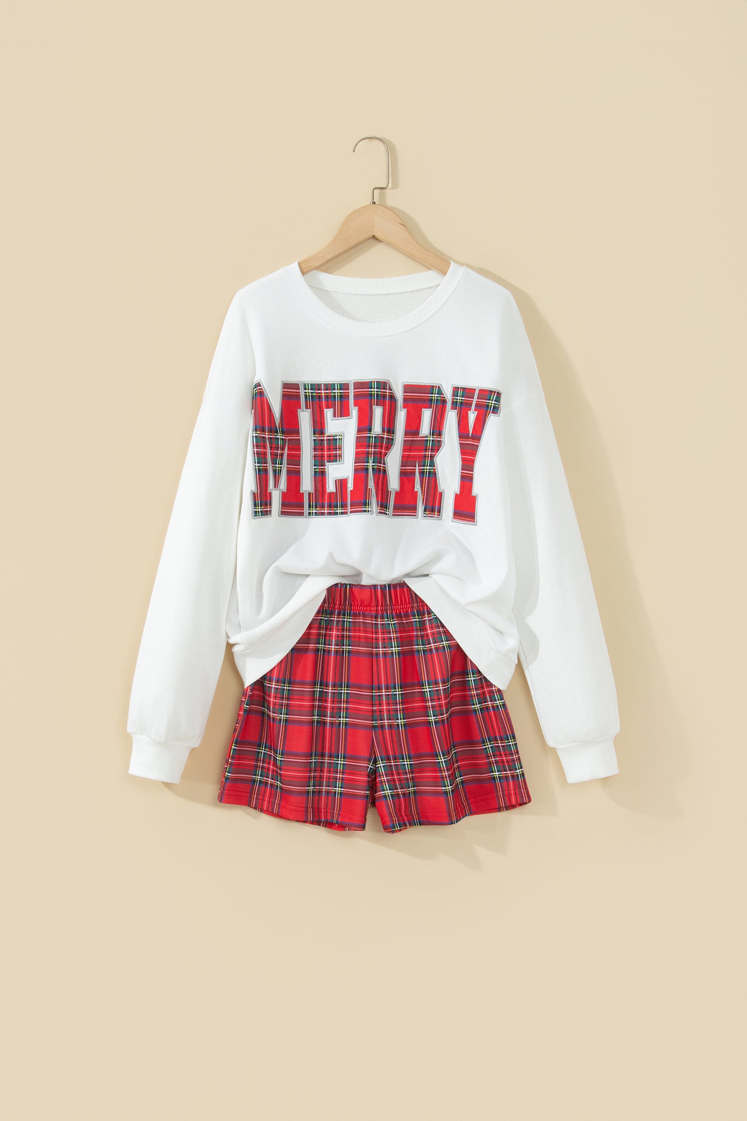 Red Plaid MERRY Holiday Long Sleeve Top and Shorts Set