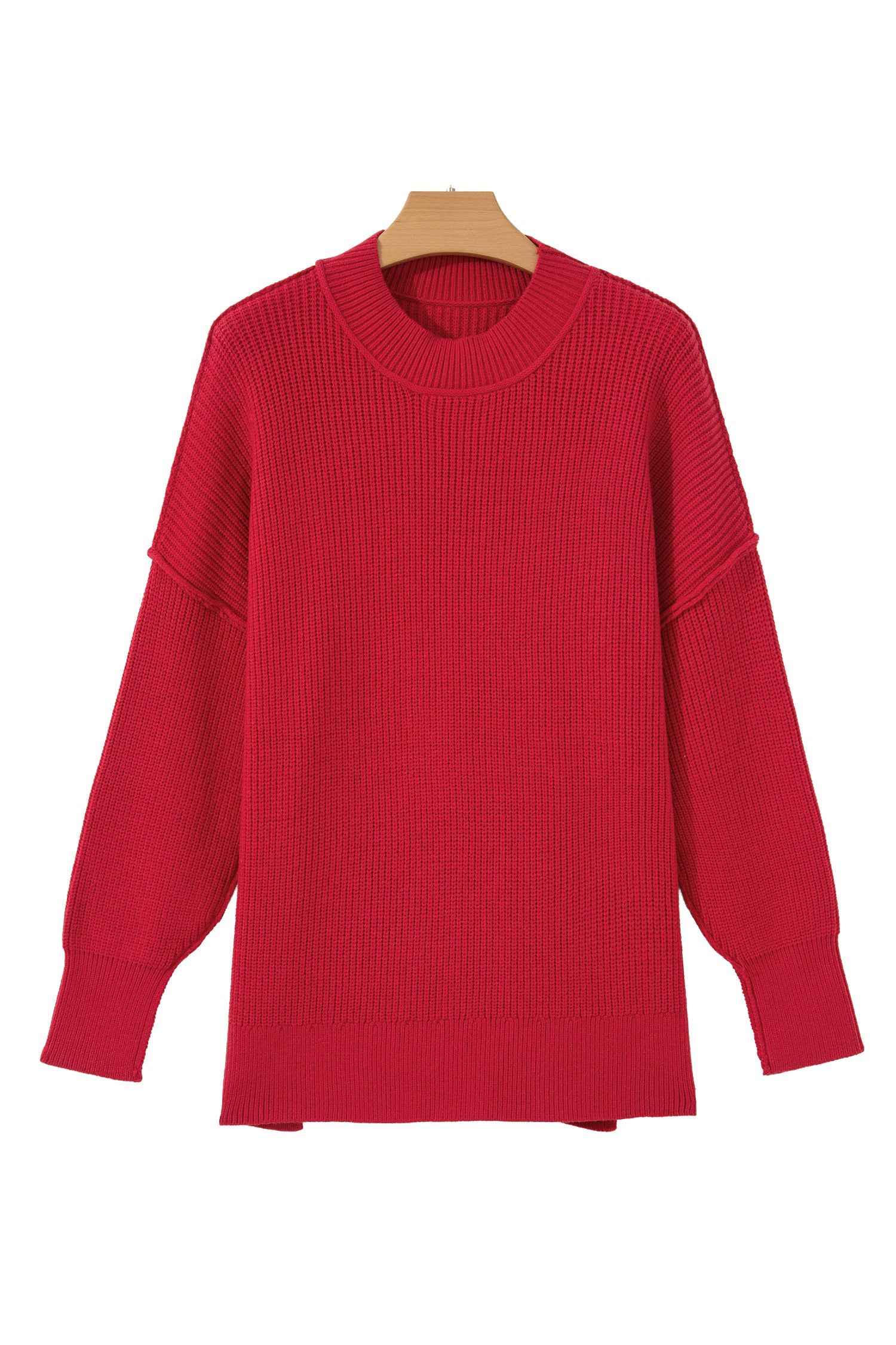 Red Dahlia Long Sleeve Ribbed Knit Stand Neck Regular Fit Sweater