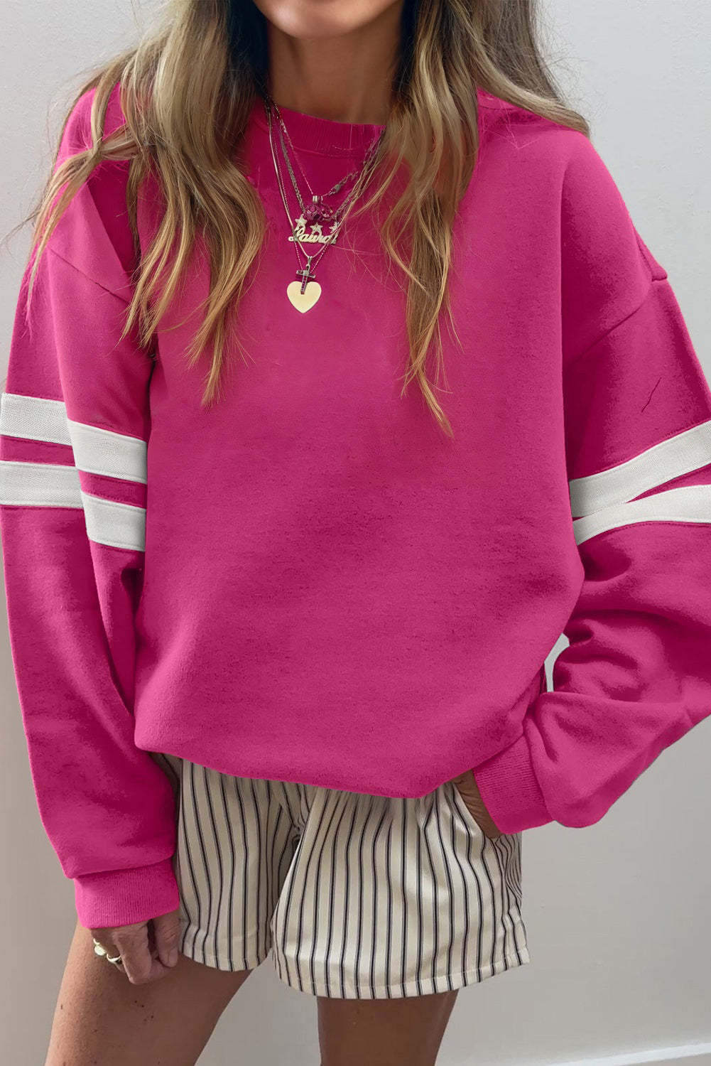 Fiery Red Varsity Striped Detail Drop Shoulder Oversized Sweatshirt