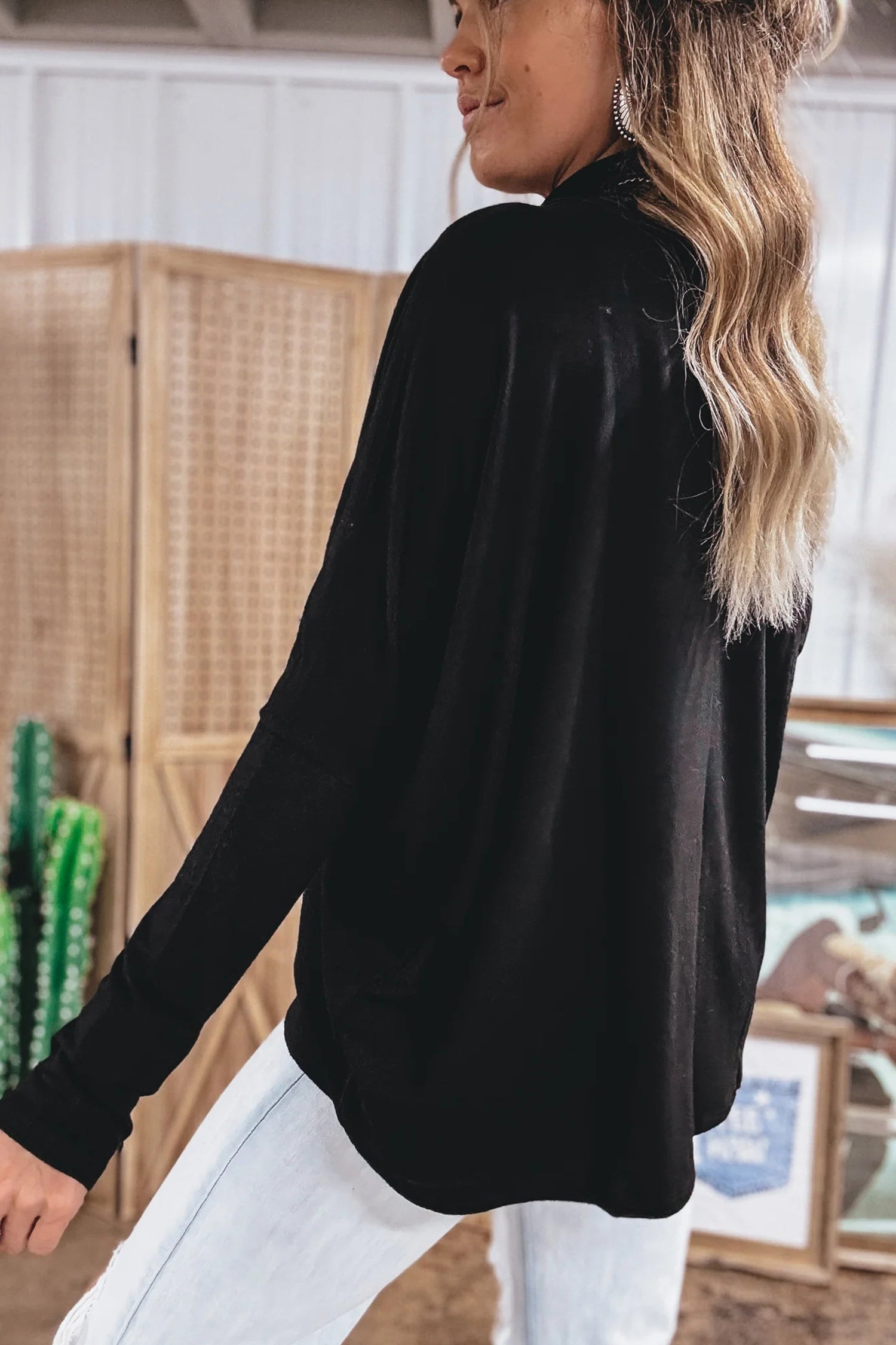 Smoke Gray High Neck Long Sleeve Top