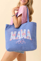 Black ALL AMERICAN NOT MY FIRST RODEO Letter Bow Print Canvas Tote Bag