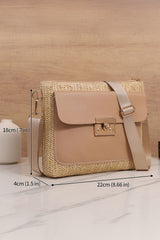 Thai Curry Leather Pocket Patchwork Staw Woven Shoulder Bag
