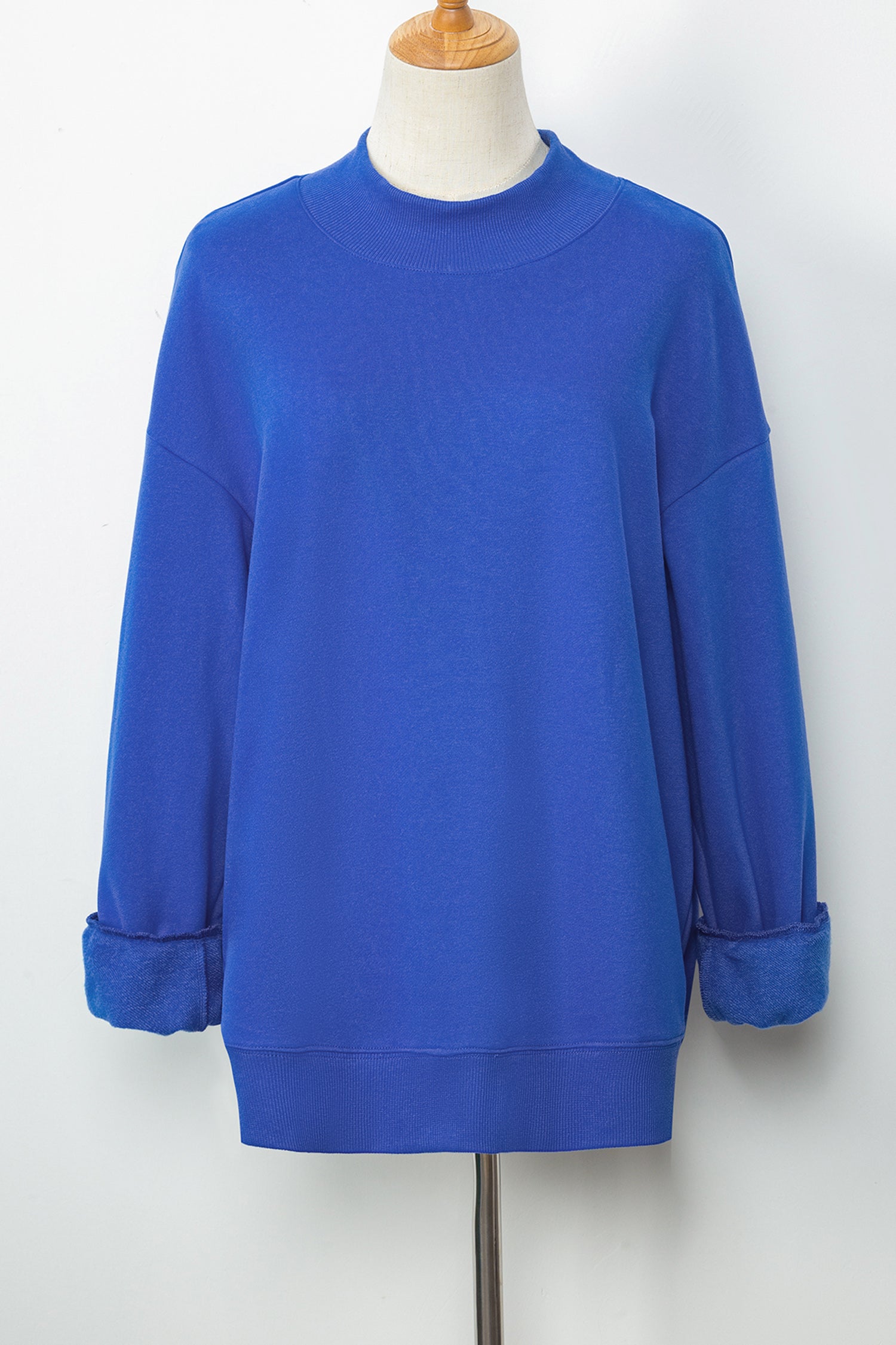 Tillandsia Purple Solid Color Oversized Mock Neck Sweatshirt