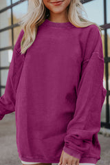Festival Fuchsia Plain Drop Sleeve Rib Knit Oversized Sweatshirt