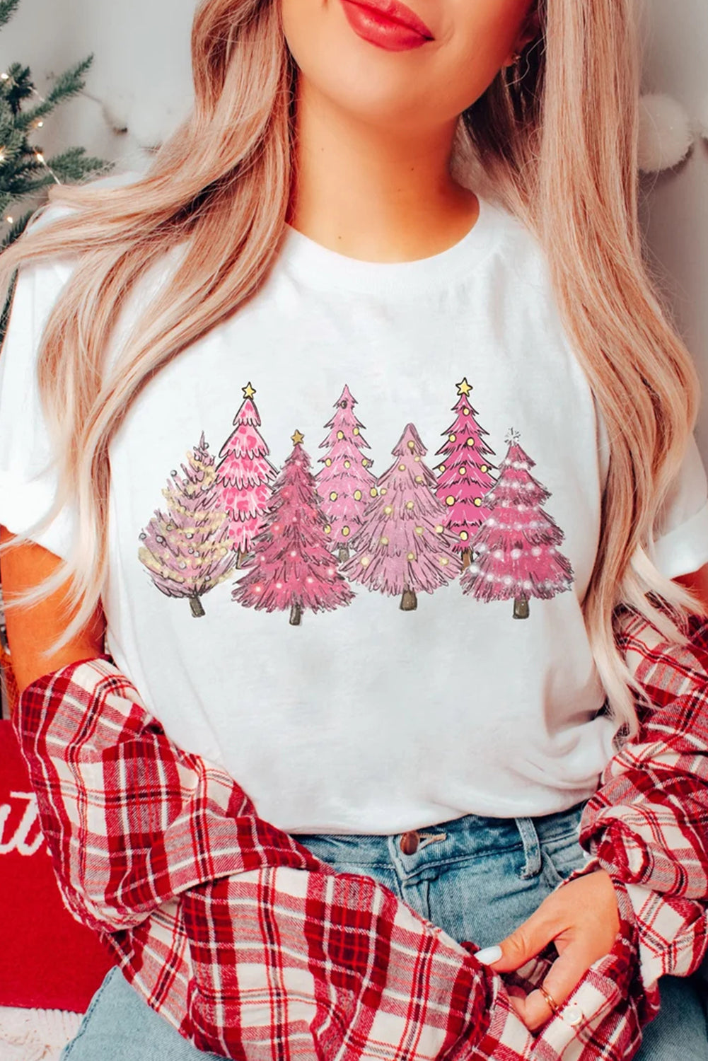 White Christmas Trees Heat Transfer Printing Graphic Tee