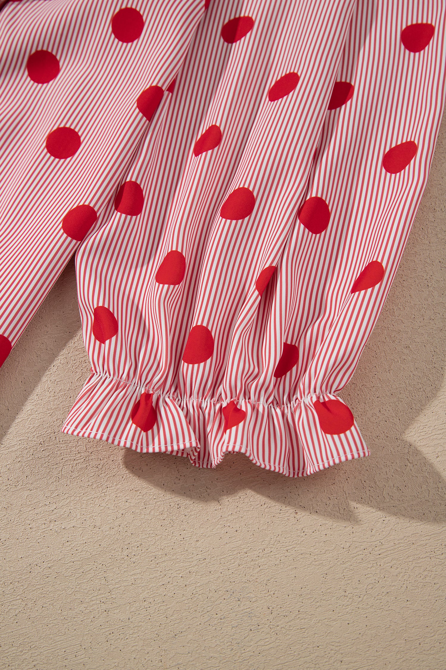 Black white Polka Dot Striped Print Ruffle Stand Neck 3/4 Sleeve Shift Shirt