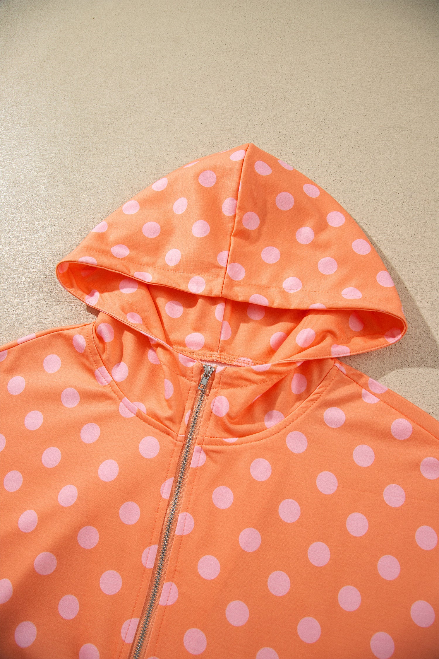 Orange Polka Dot Hooded Long Sleeve Top Casual Mini Skort Set
