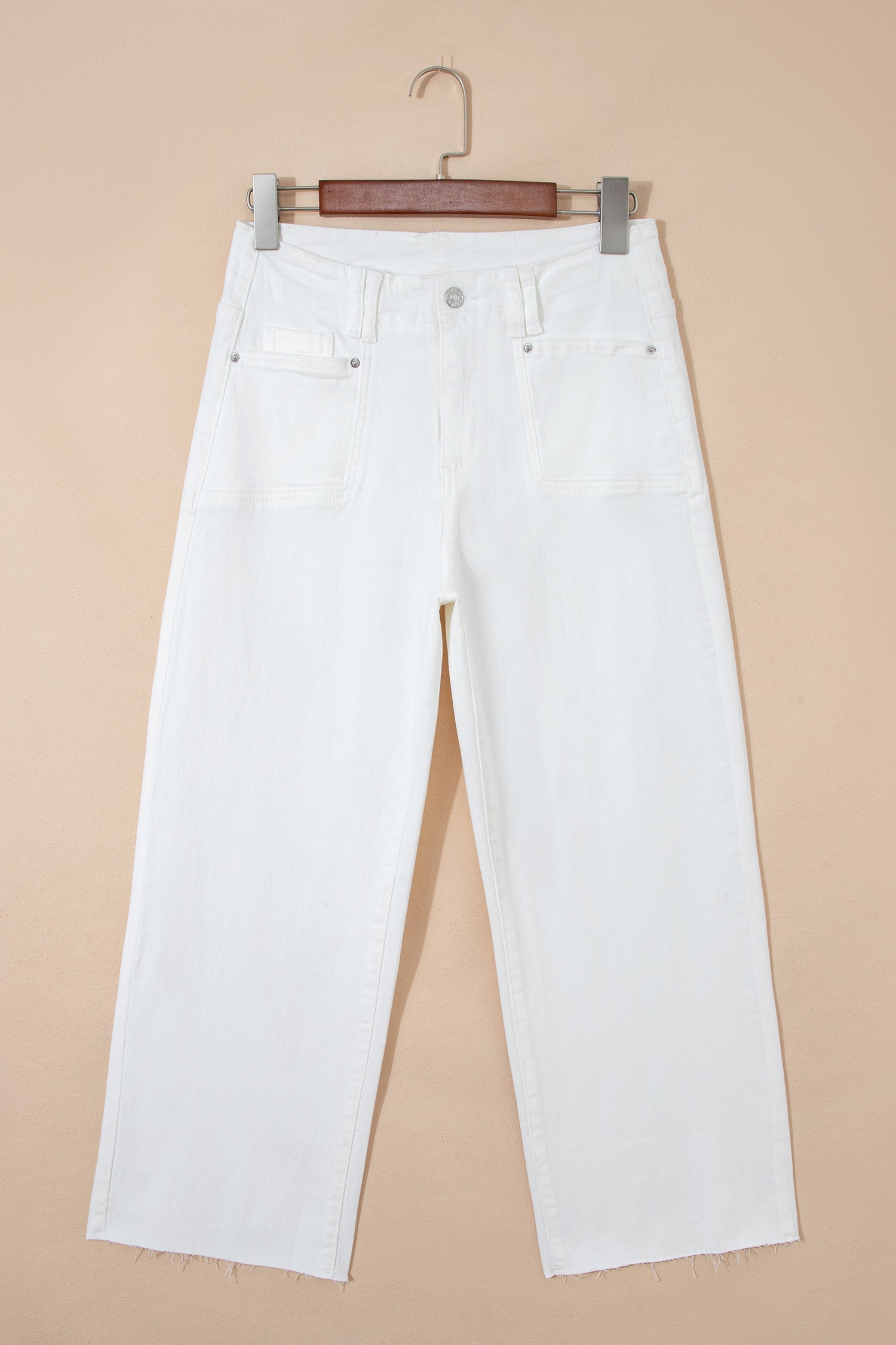 White Raw Hem Ankle-length Loose Jeans