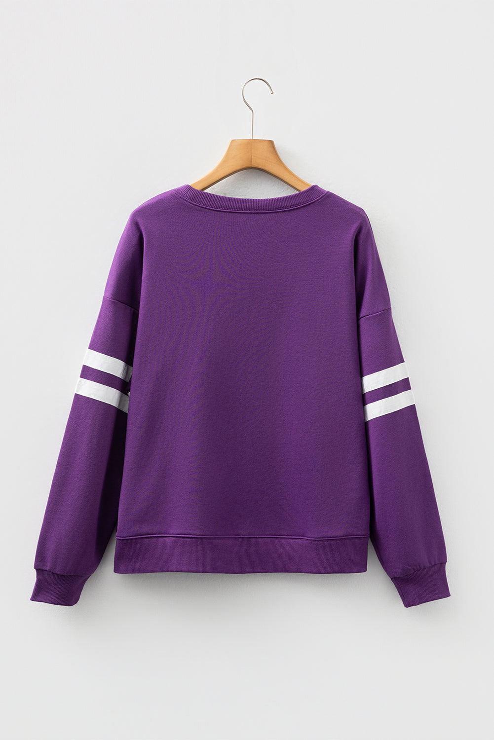 Tillandsia Purple Preppy Striped Sleeve Loose Sweatshirt