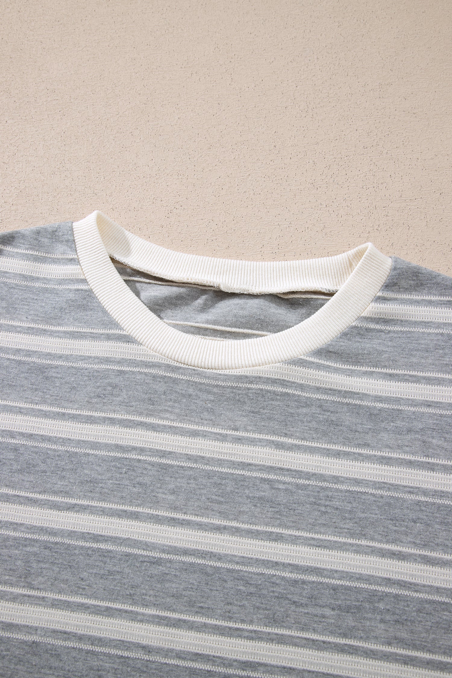 Gray Stripe Long Sleeve Round Neck Tunic Top