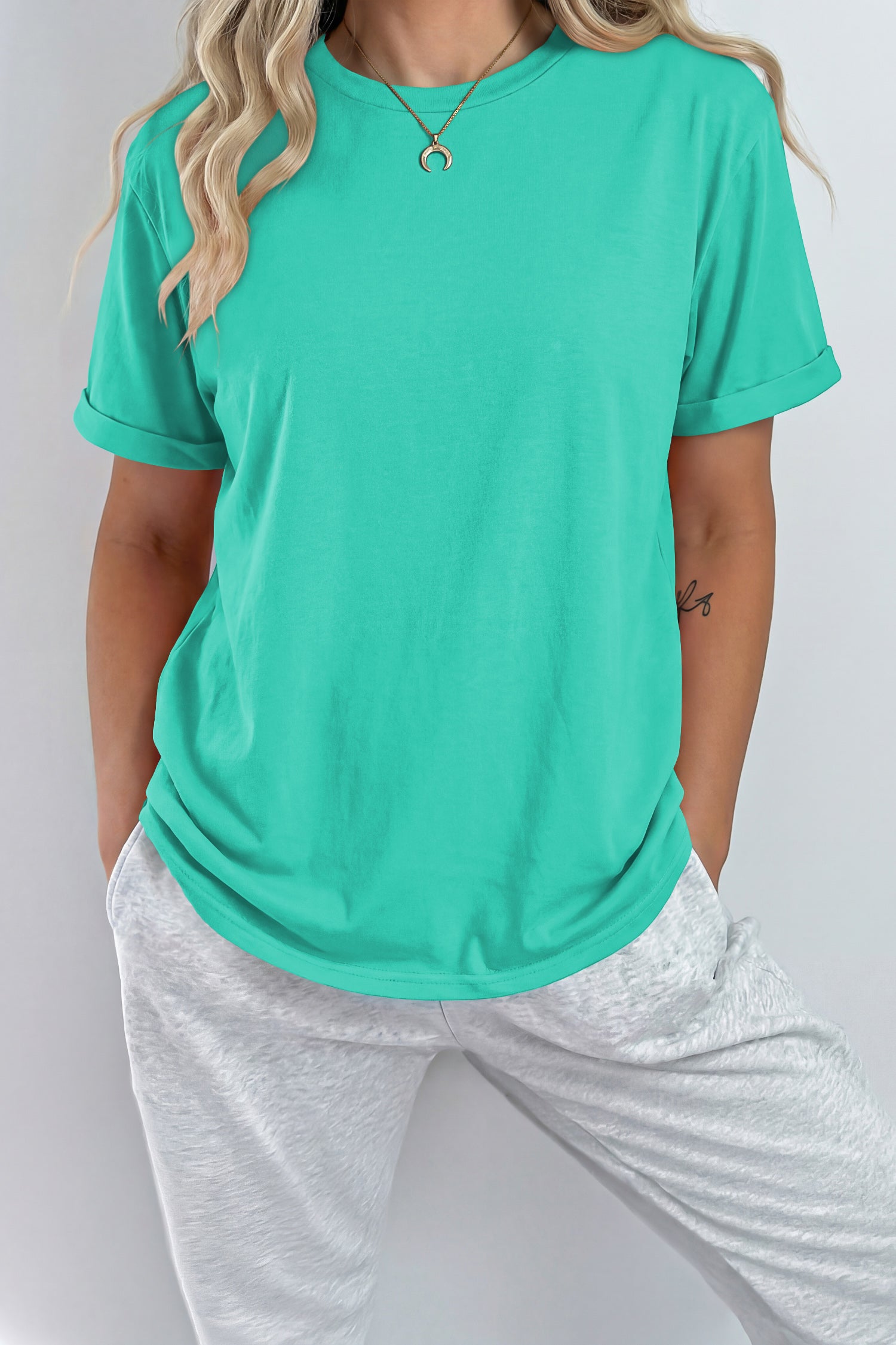 Yellow Cream Casual Plain Crew Neck Tee