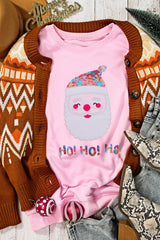 Pink HO HO HO Sequined Santa Claus Graphic Patch Application Sweatshirt