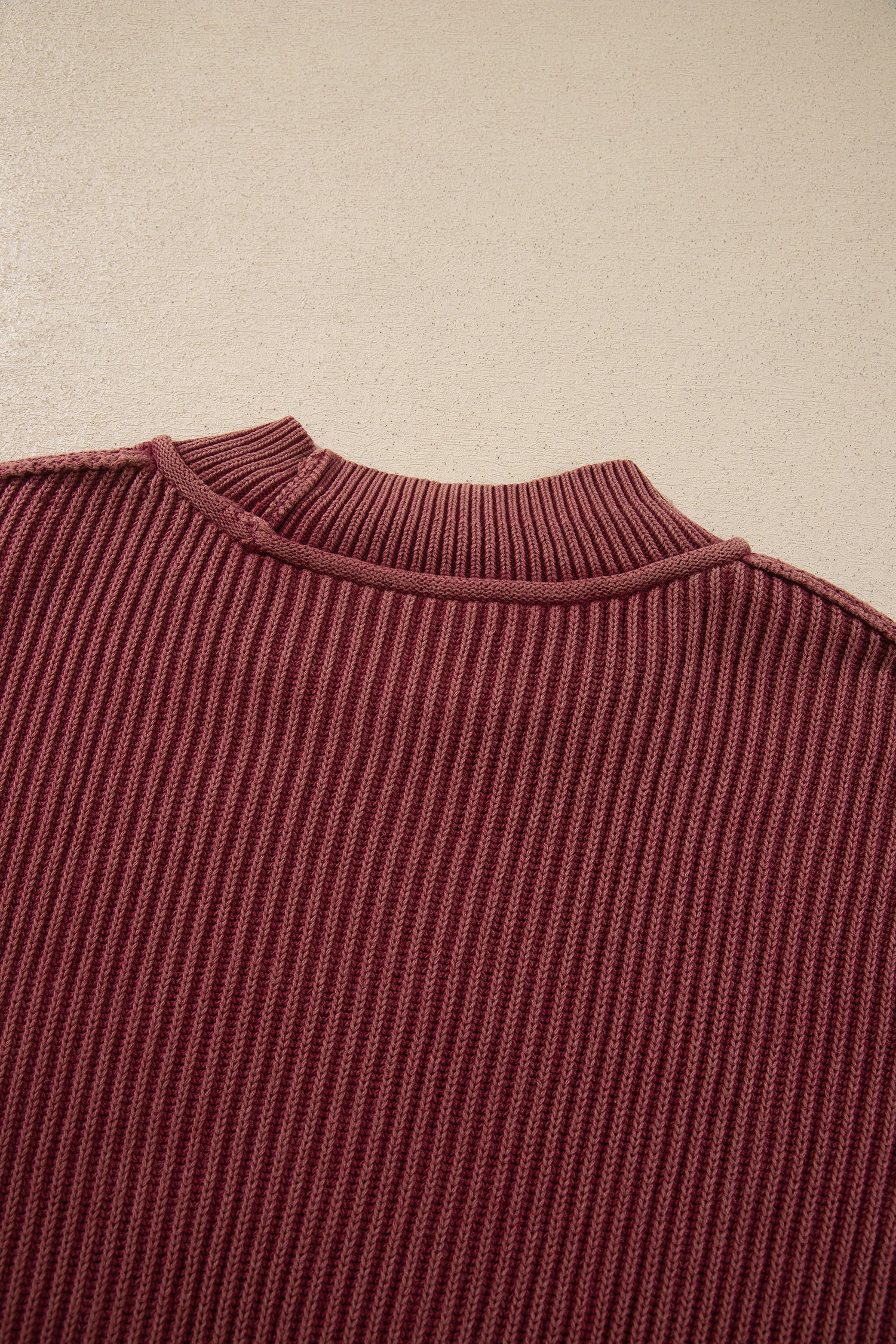 Red Dahlia Drop Shoulder High Neck Ribbed Sweater