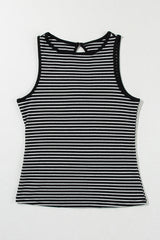 Black Striped Print Ribbed Knit Sleeveless Top