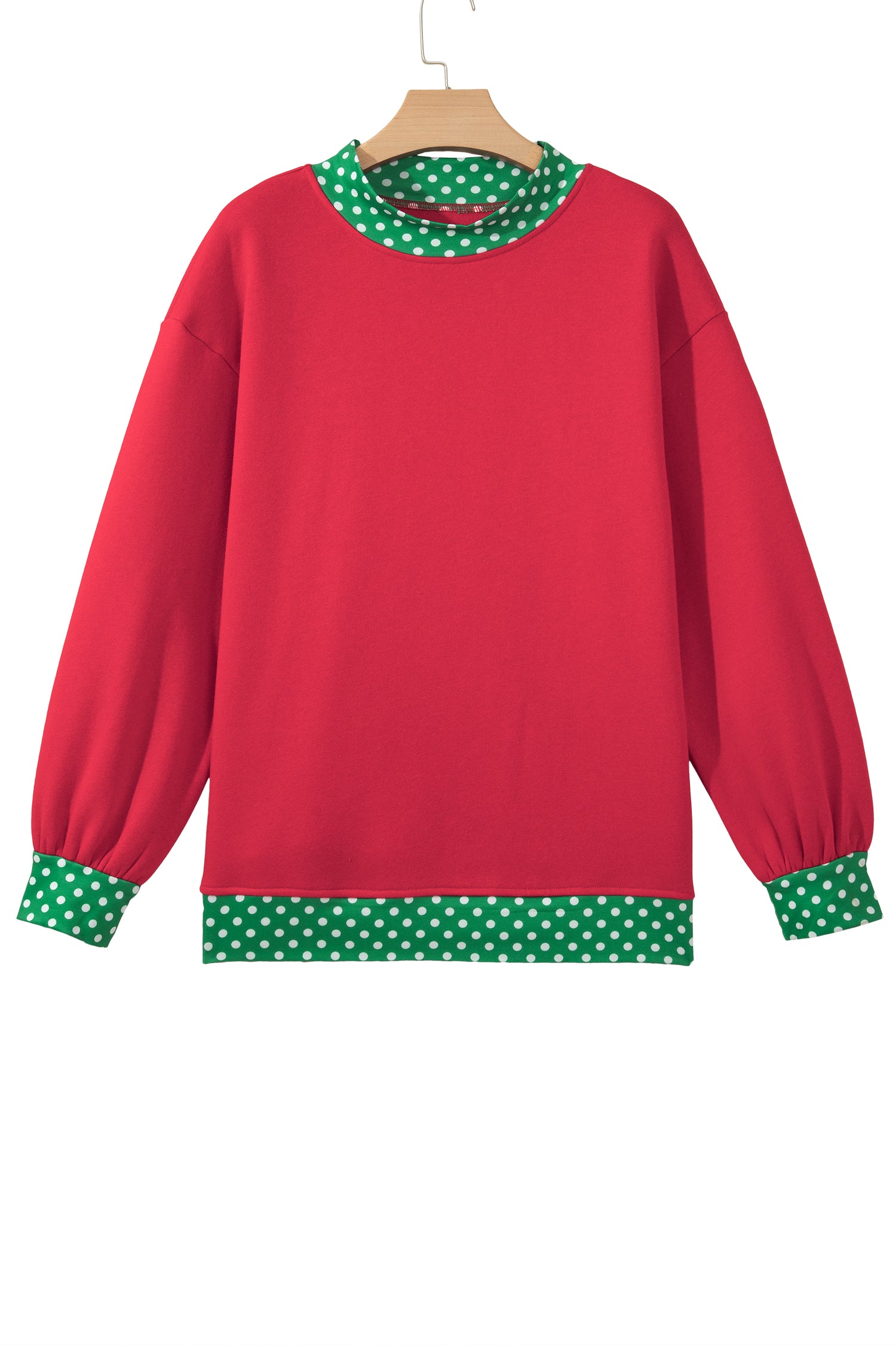 Dark Green Colorblock Polka Dot Contrast Trim Oversized Sweatshirt