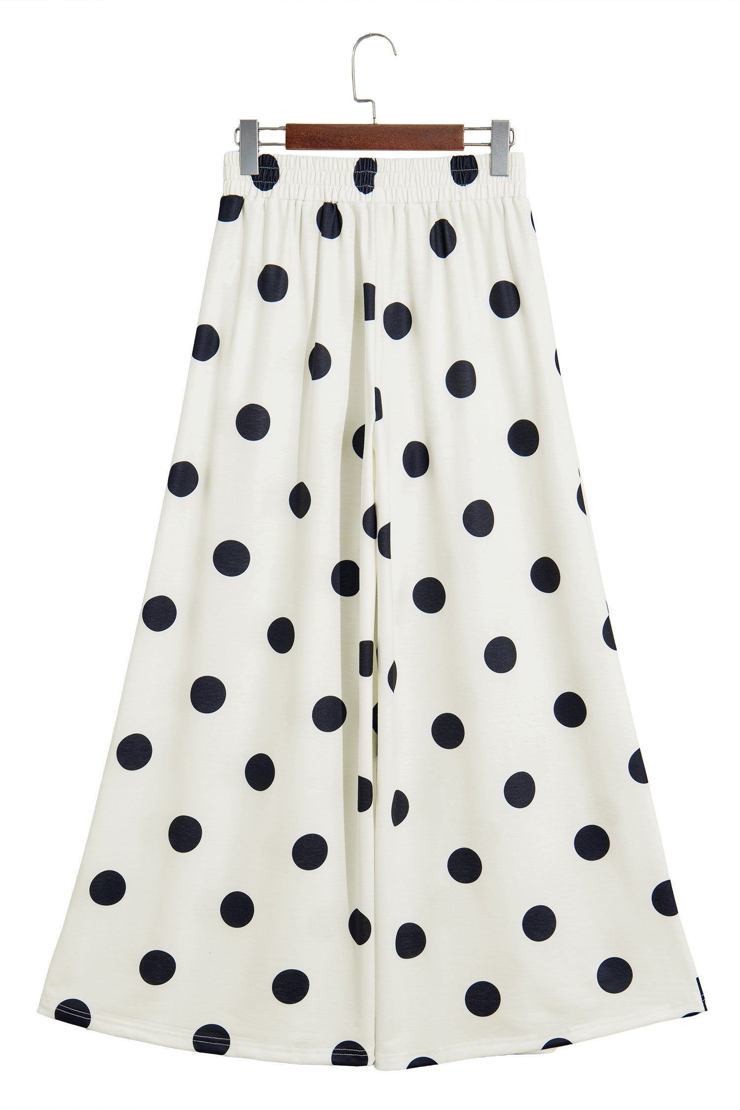 Khaki Polka Dot Wide Leg Elastic Waist Casual Pants