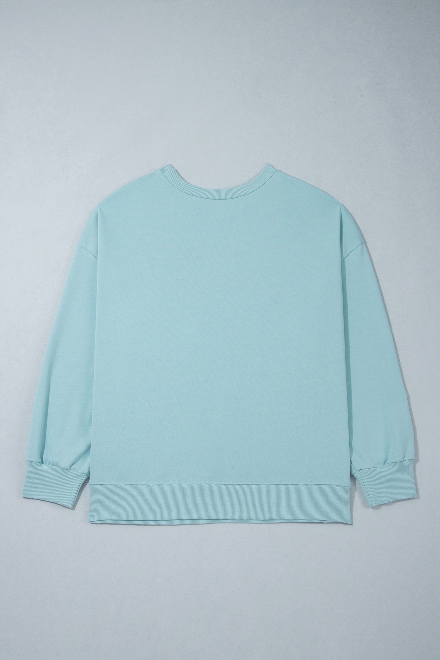 Haze Blue Letter Print Round Neck Loose Fit Long Sleeve Plus Size Sweatshirt