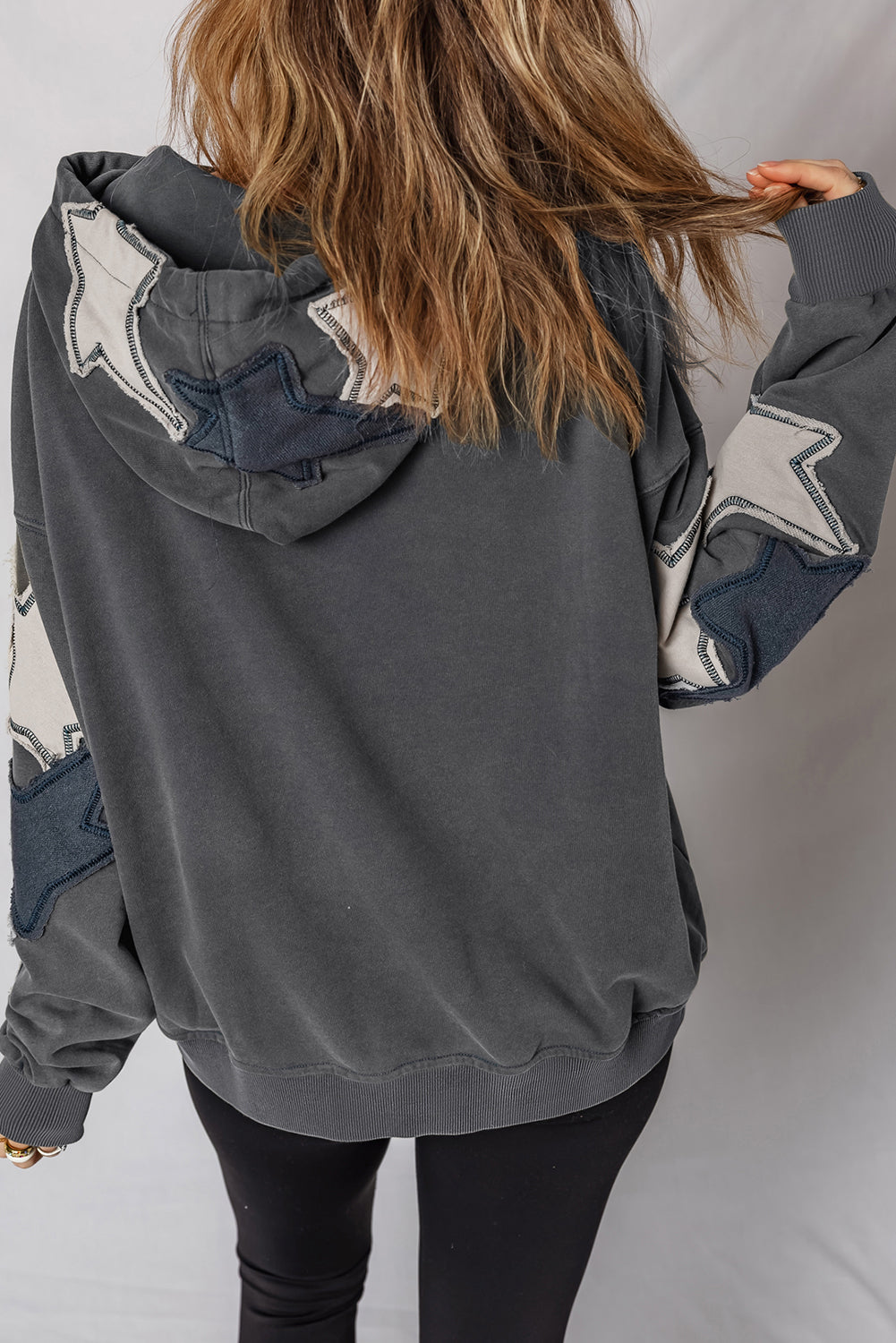 Carbon Grey Star Patched Kangaroo Pocket Vintage Hoodie