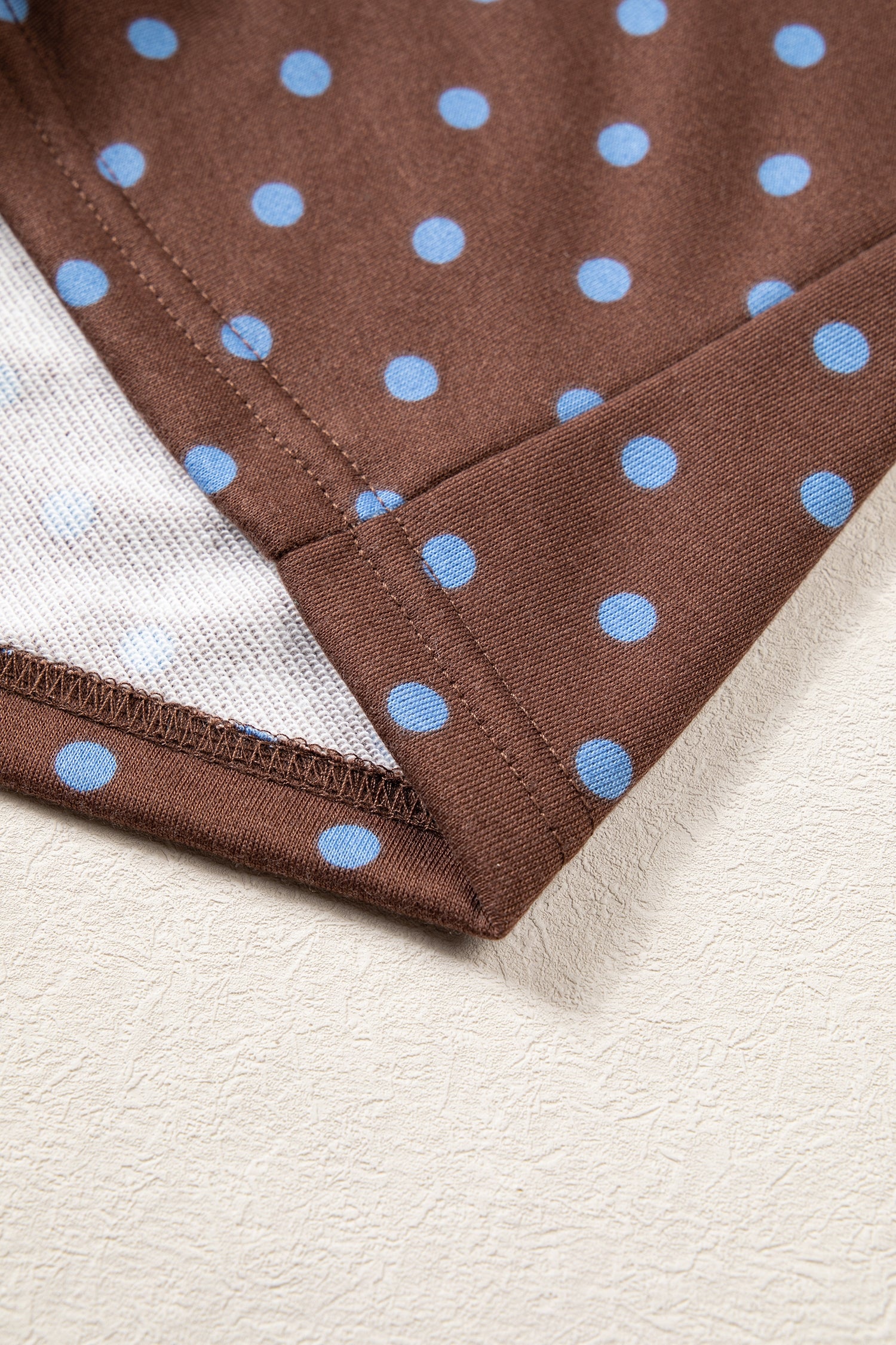 Brown Polka Dot Drawstring Wide Leg Long Sleeve Top Pant Set
